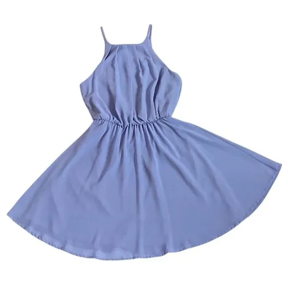 Lush Women's XS Periwinkle Blue Halter A-Line Knee Length Dress - Picture 10 of 12